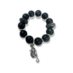 Handmade Black Beaded Bracelet with a Silver Seahorse Charm