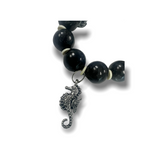 Handmade Black Beaded Bracelet with a Silver Seahorse Charm