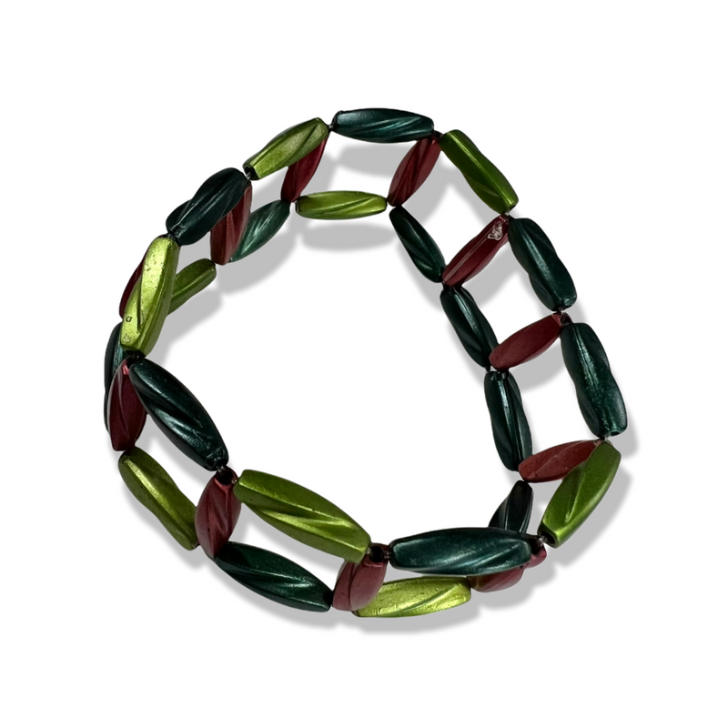 Green and Old Rose Blocks Stretch Bracelet