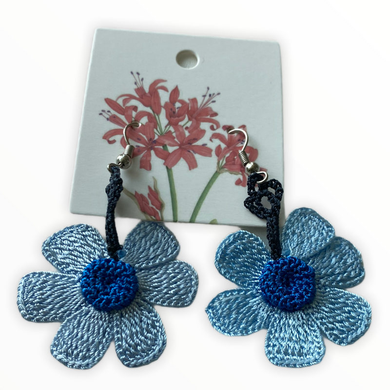 Embroidered Earring- Blue Flowers