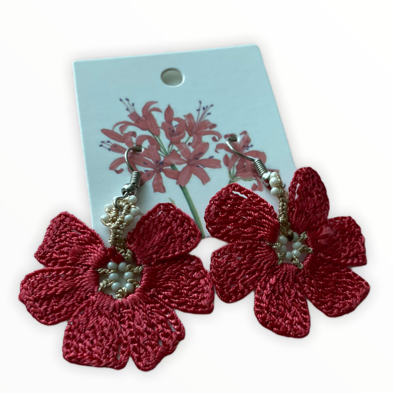 Embroidered Earring- Red Flower