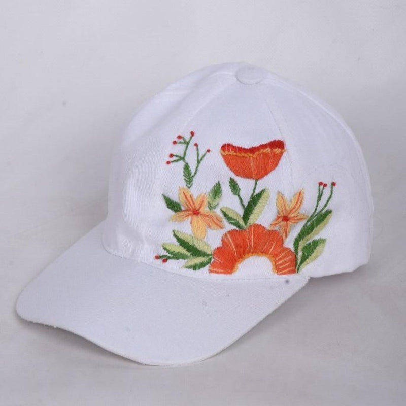 Hand Embroidered White Cap