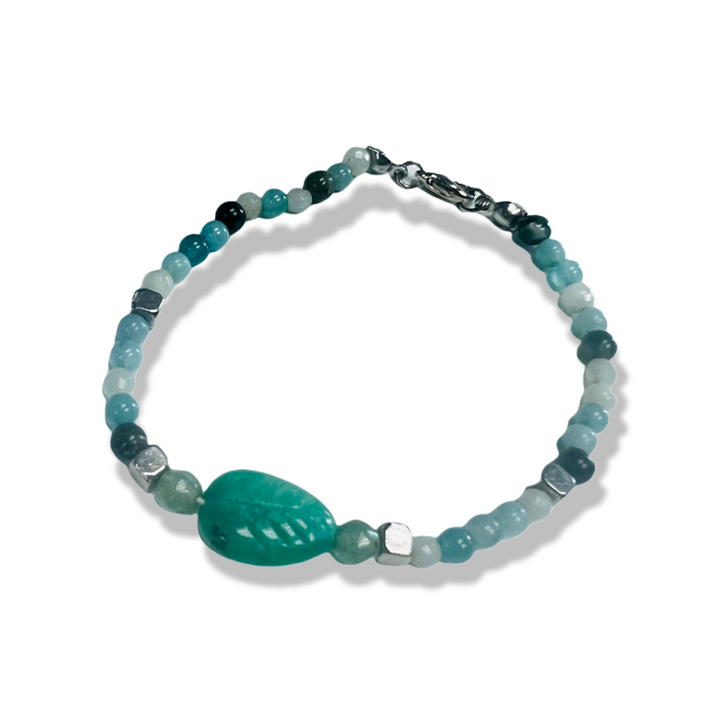 Semi Precious Stones Green Leaf Bracelet